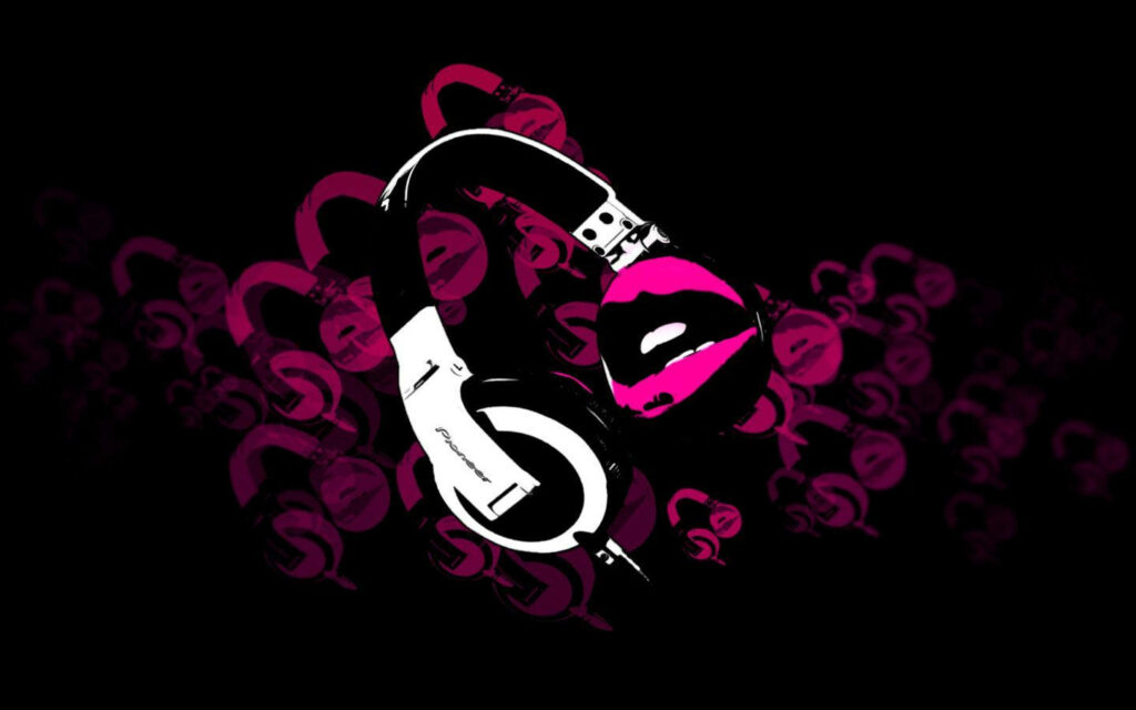 Vibrant Pink Headphones Wallpaper with Dynamic Music Notes