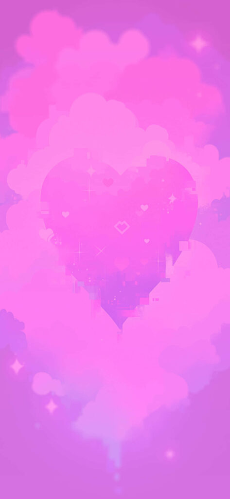 Charming Pink Heart Wallpaper with Dreamy Cloud Patterns