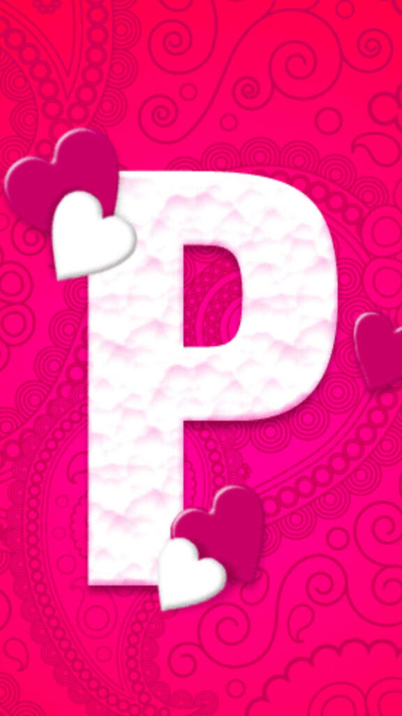 Textured Letter P Wallpaper with Pink Hearts and Swirl Pattern
