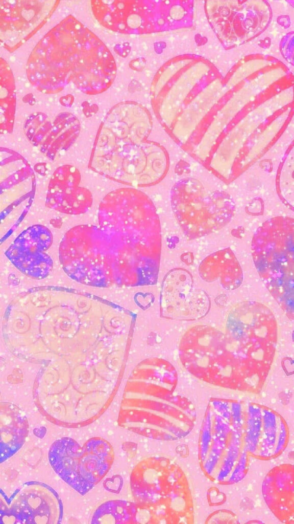 Cheerful Pink Hearts Wallpaper: Vibrant Romantic Pattern Background