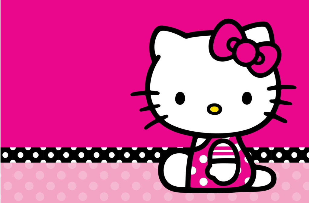 Hello Kitty Wallpaper: Vibrant Pink Background with Polka Dots