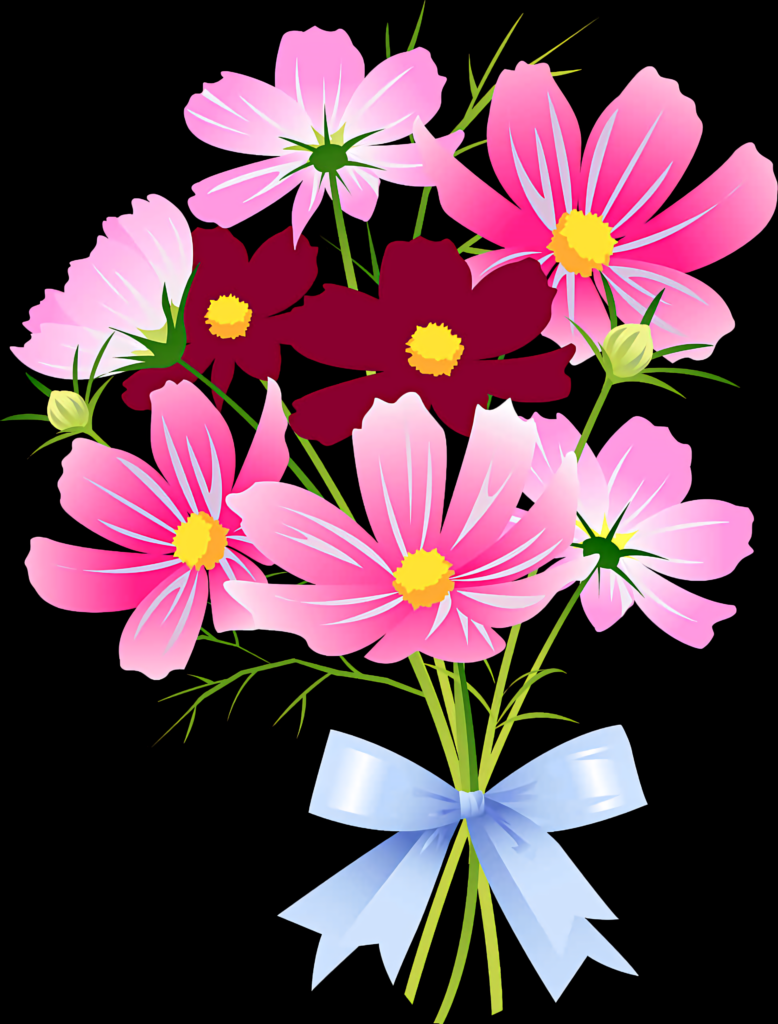 Vibrant Pink & Magenta Flower Bouquet Wallpaper with Blue Ribbon