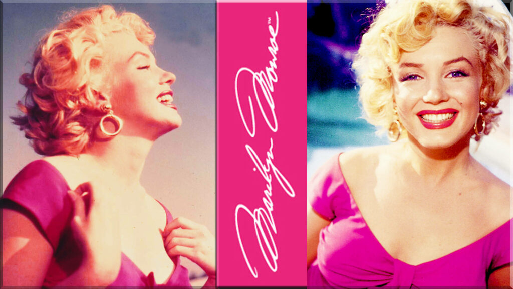 Vibrant pink Marilyn Monroe wallpaper with radiant smile glamorous style and signature center