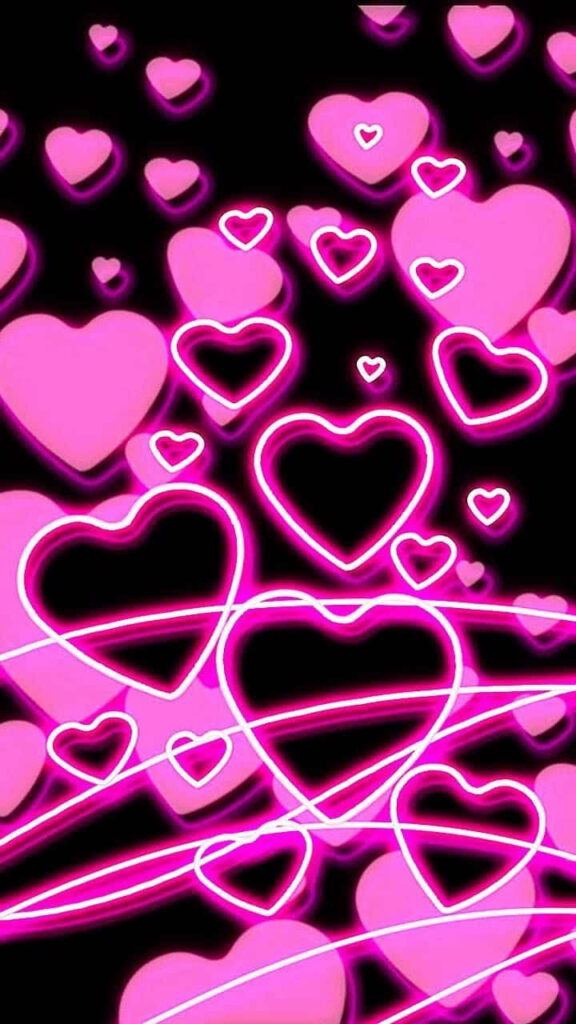 Vibrant Pink Neon Heart Wallpaper on Dark Background - Romantic Vibe