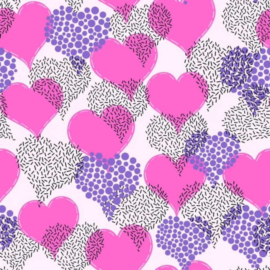 Vibrant Heart Pattern Wallpaper: Playful Pink & Purple Designs
