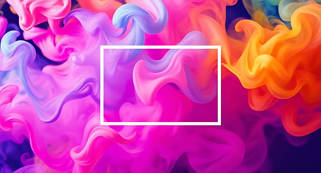 Abstract digital art with vibrant pink purple orange ink swirls in water framed by white rectangle Wallpaper
