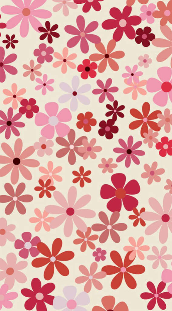 Vibrant Pink and Red Floral Wallpaper on Cream Background