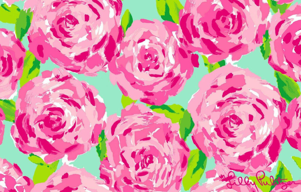 Vibrant Pink Roses on Mint Green - Lilly Pulitzer Inspired Wallpaper