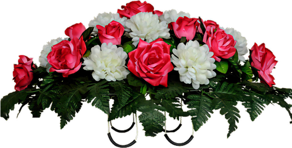 Vibrant Pink Rose & White Chrysanthemum Funeral Flower Arrangement Wallpaper