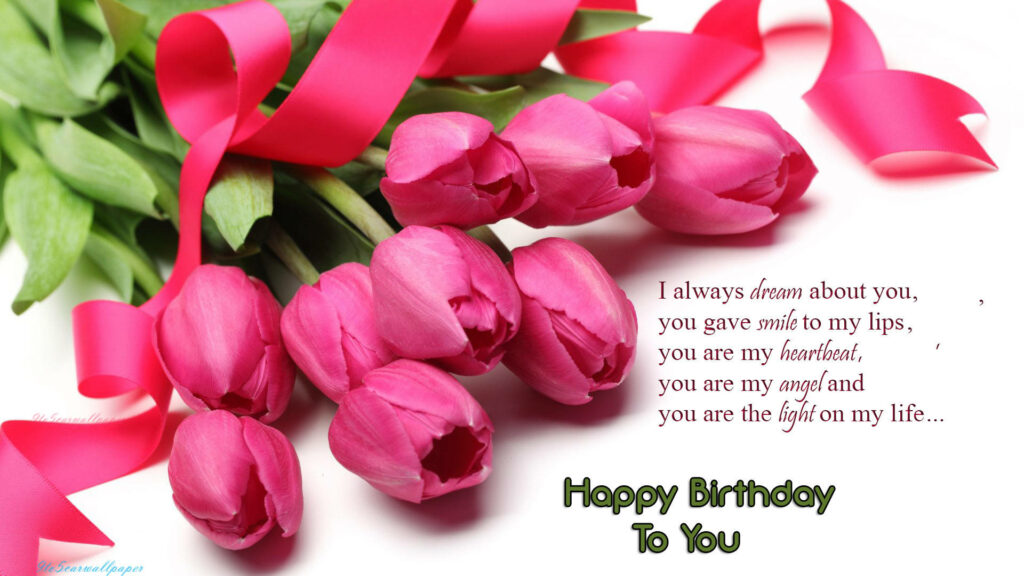 Vibrant Pink Tulip Wallpaper with Heartfelt Birthday Message