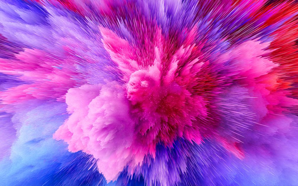 Abstract 3D digital explosion in vibrant pink and purple hues for colorful modern wallpaper background