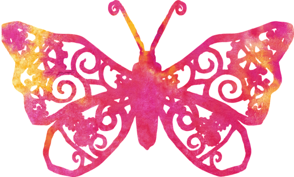 Vibrant Pink & Yellow Butterfly Artwork: Elegant Swirling Patterns Wallpaper