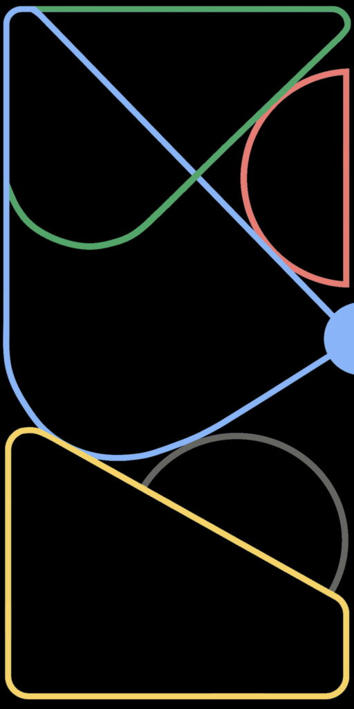 Vibrant minimalistic geometric line art wallpaper on black background for Google Pixel 4a OLED display
