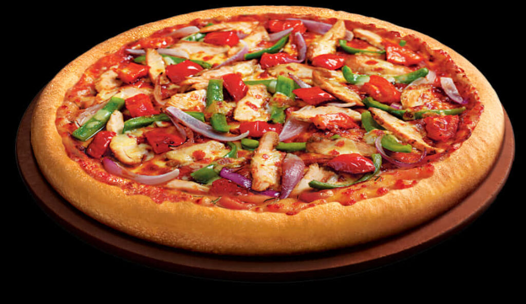 Vibrant Pizza Hut Pizza: Chicken, Veggies & Cheese Wallpaper Background