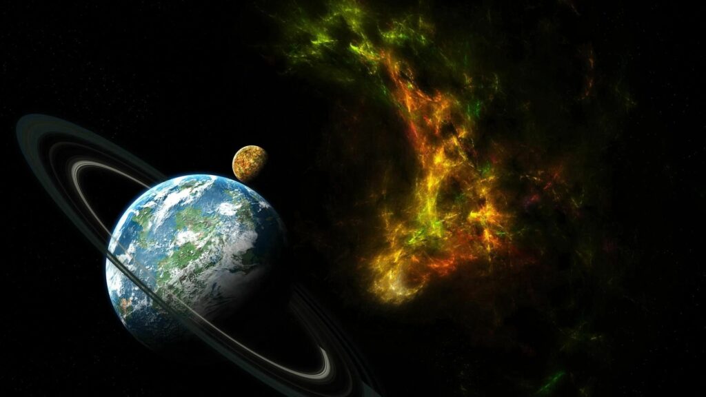 Vibrant Planet Wallpaper: Glowing Ring & Colorful Nebula Art