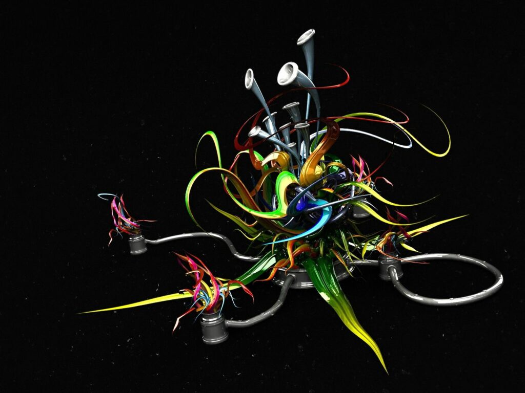 Vibrant Abstract Plant Wallpaper: Colorful Swirls on Dark Background
