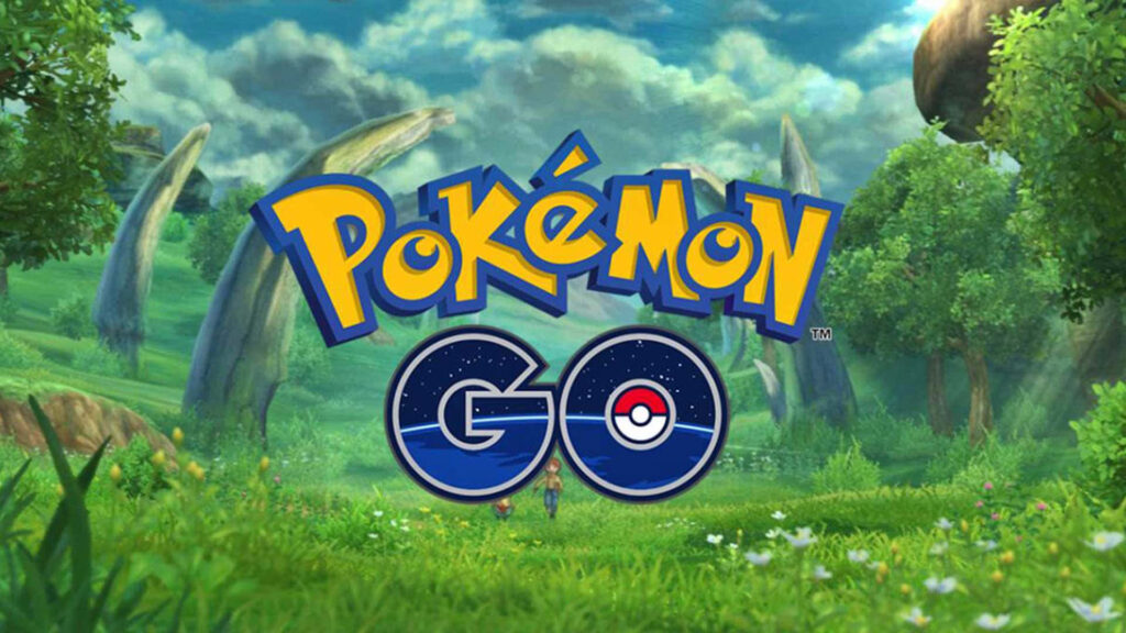 Vibrant Pokémon Go Logo Wallpaper in Scenic Nature Setting