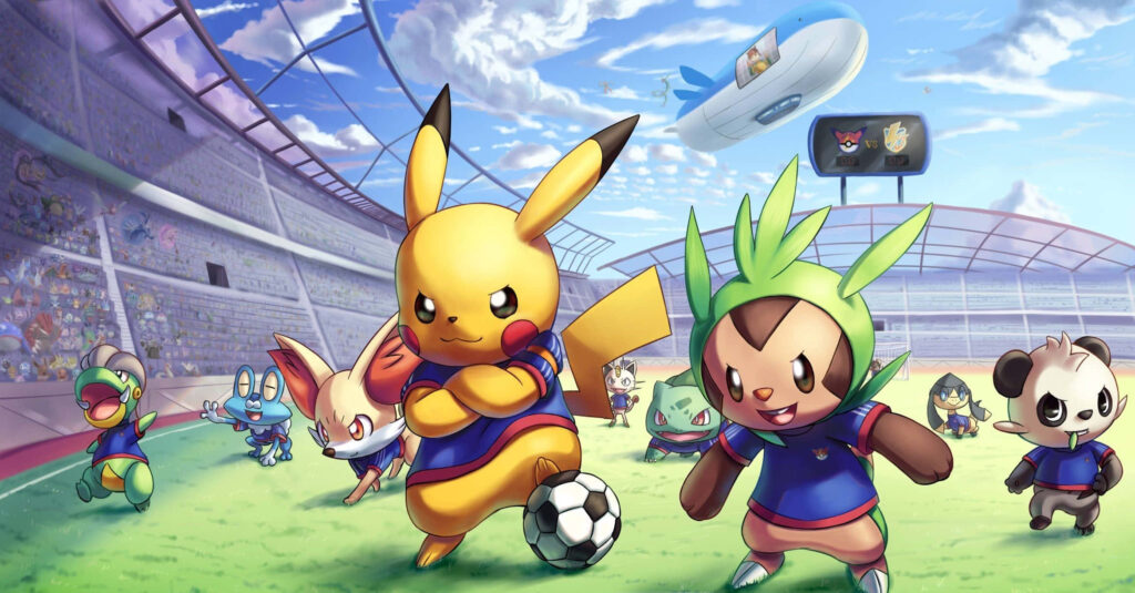 Vibrant Pokémon Soccer Wallpaper: Pikachu & Friends in Action!