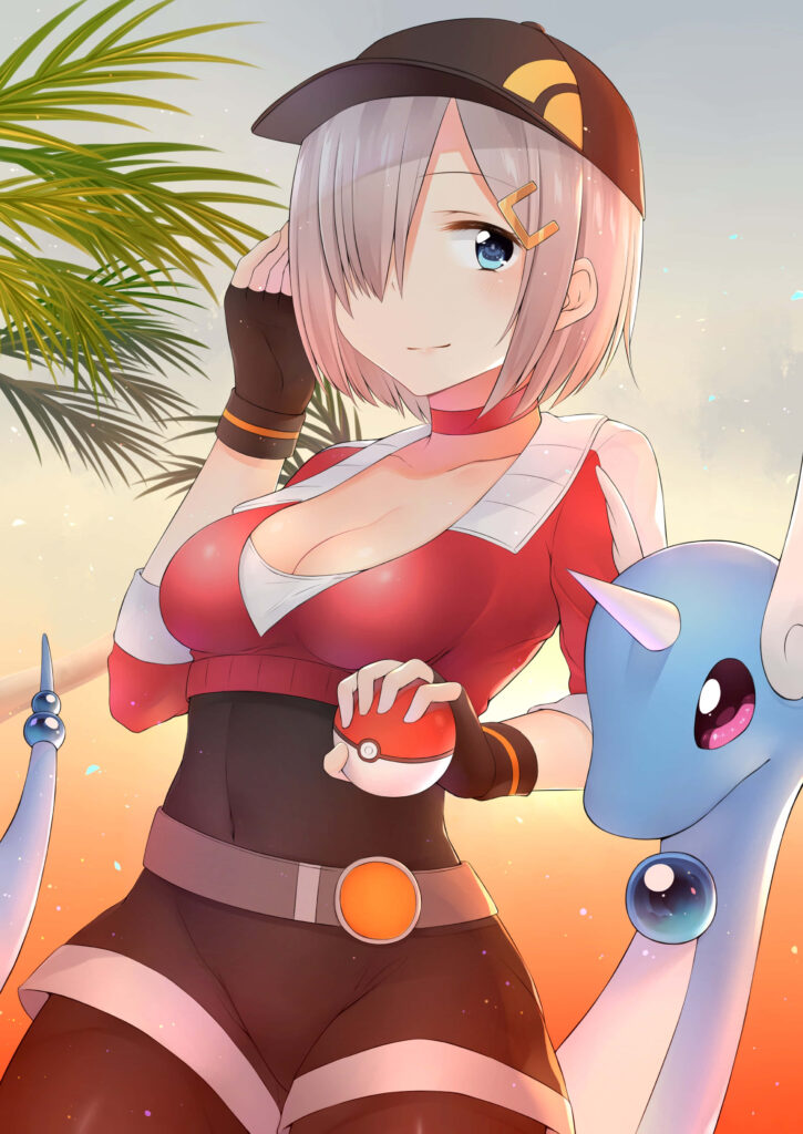 Female Pokémon Trainer at Sunset with Dragonair - Tropical Wallpaper