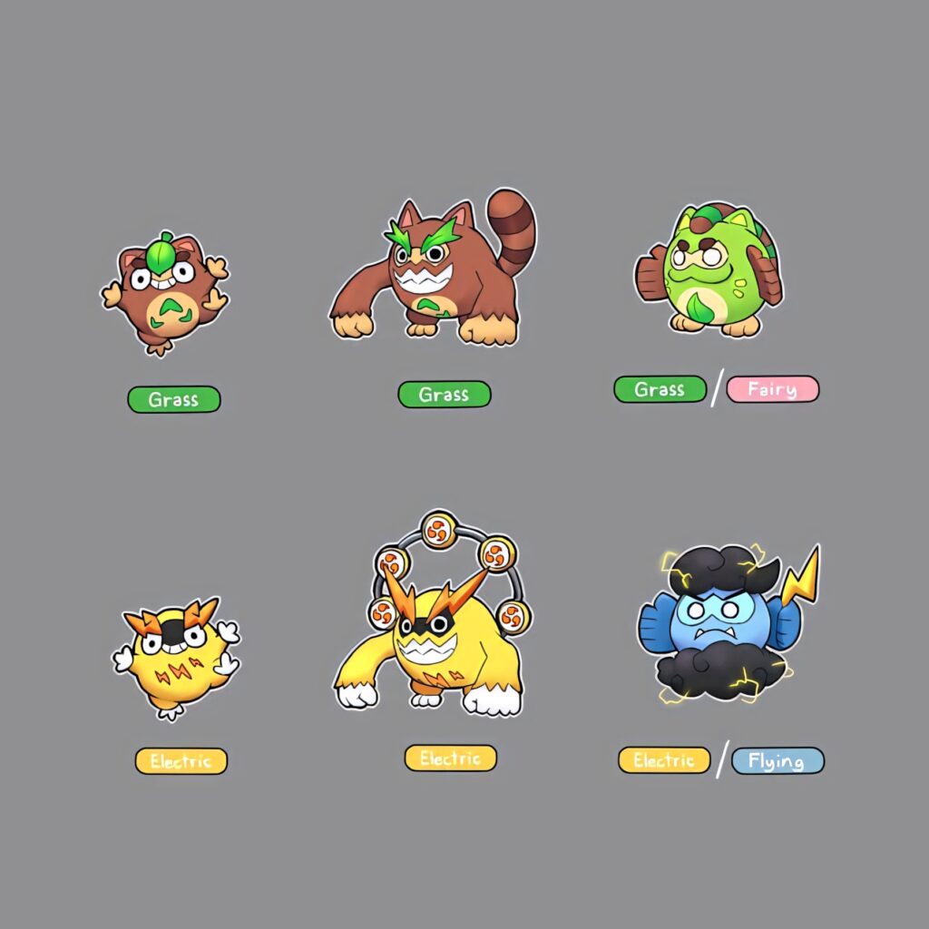 Vibrant Pokemon-Type Variations on a Neutral Gray Background Wallpaper
