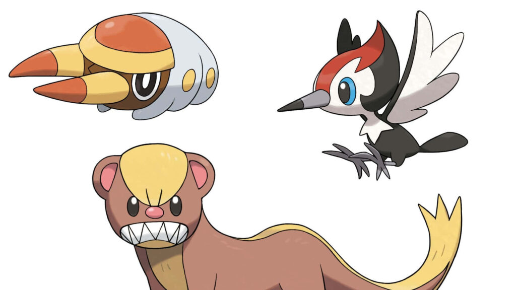 Vibrant Pokémon Wallpaper: Grubbin, Pikipek & Yungoos Illustrations
