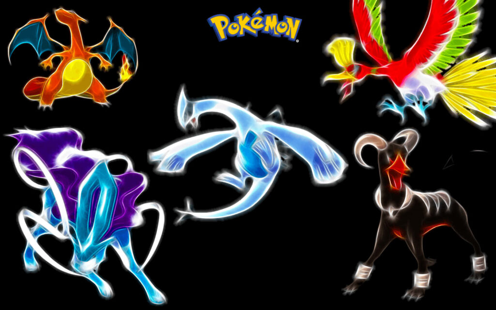 Vibrant Pokémon Wallpaper: Suicune & Legends with Glowing Accents