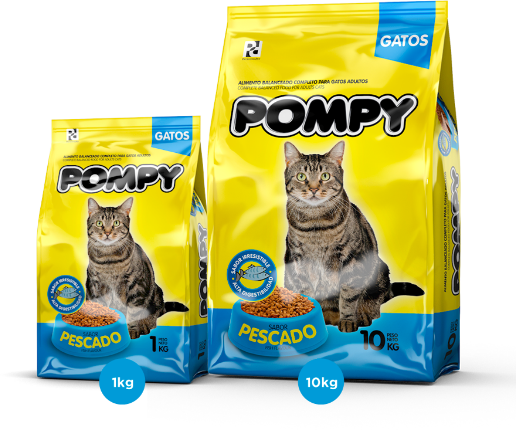 Vibrant Pompy Cat Food Wallpaper: Fish Flavor & Tabby Cat Design