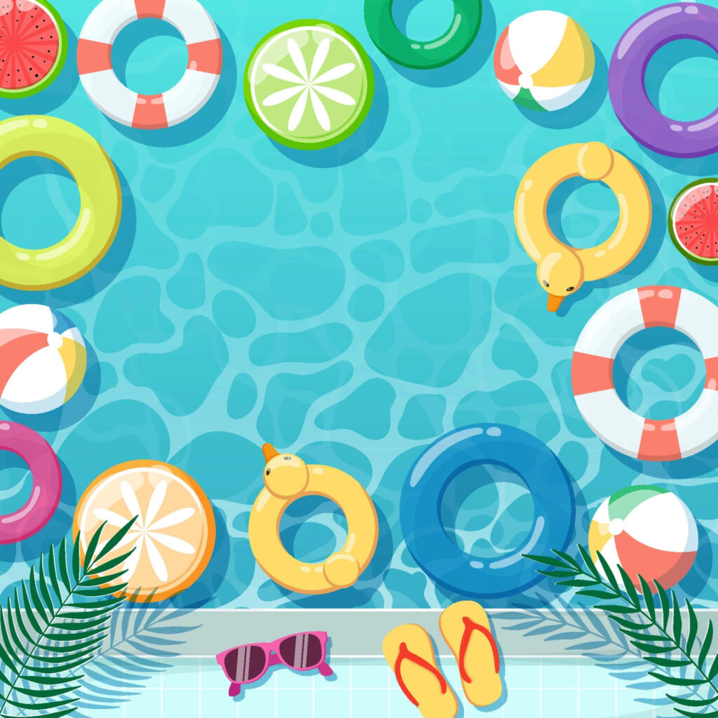 Vibrant Pool Party Wallpaper with Fun Floaties & Tropical Vibes