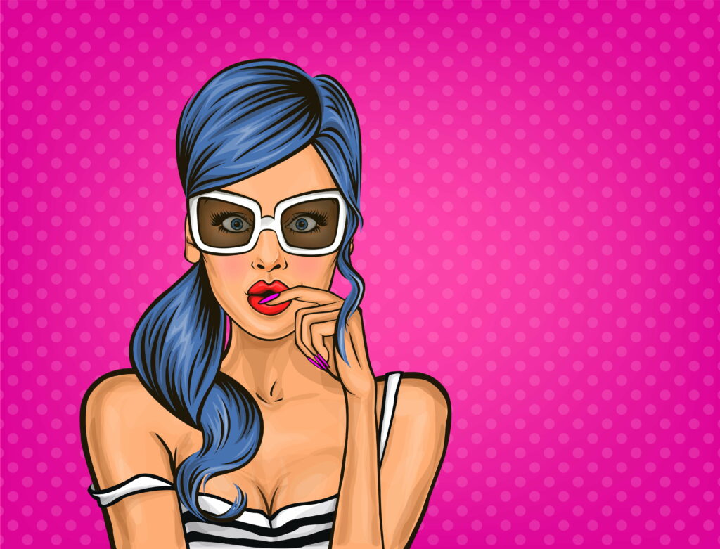Colorful and Creative: A Vibrant 4K Wallpaper Celebrating Pop Girl Art with Blue hair and red lipstick