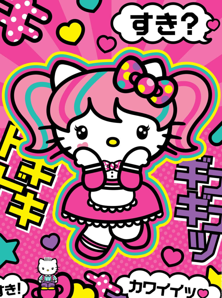 Vibrant Pop Art Wallpaper: Cheerful Character with Colorful Hearts