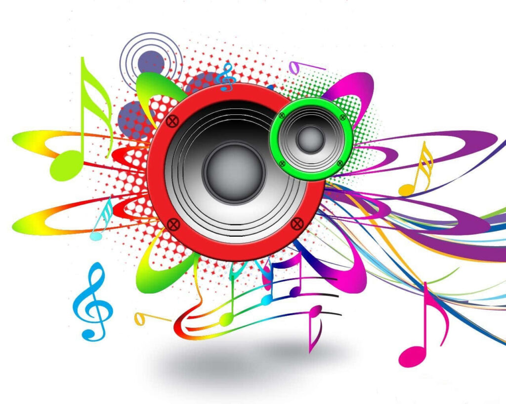 Vibrant Pop Music Wallpaper: Colorful Notes & Sound Waves Design