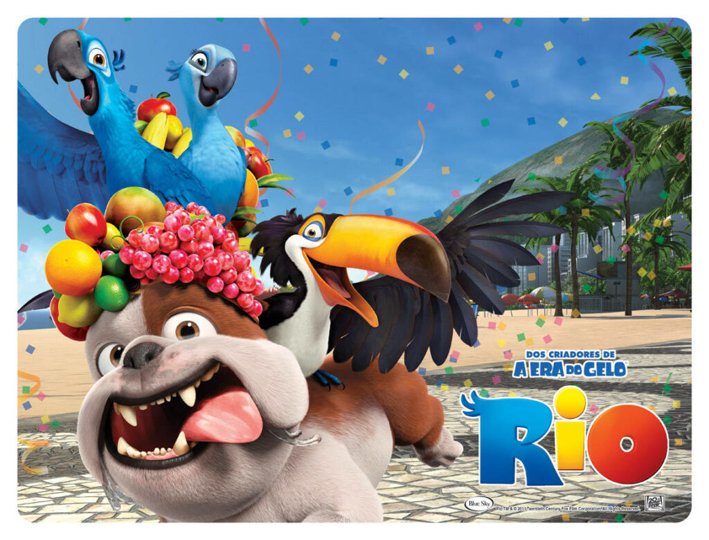 Portuguese Poster of Rio Animated Film: Vibrant Background Illustrating the Main Characters Wallpaper