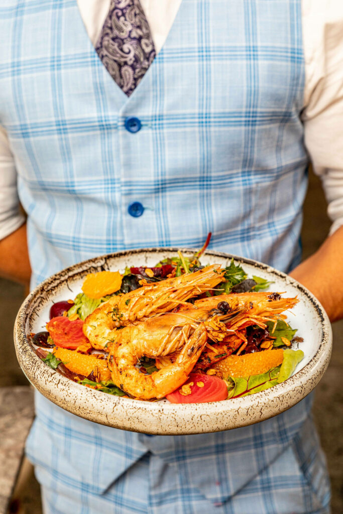 Vibrant Prawn Platter with Fresh Veggies - Stunning Wallpaper Background