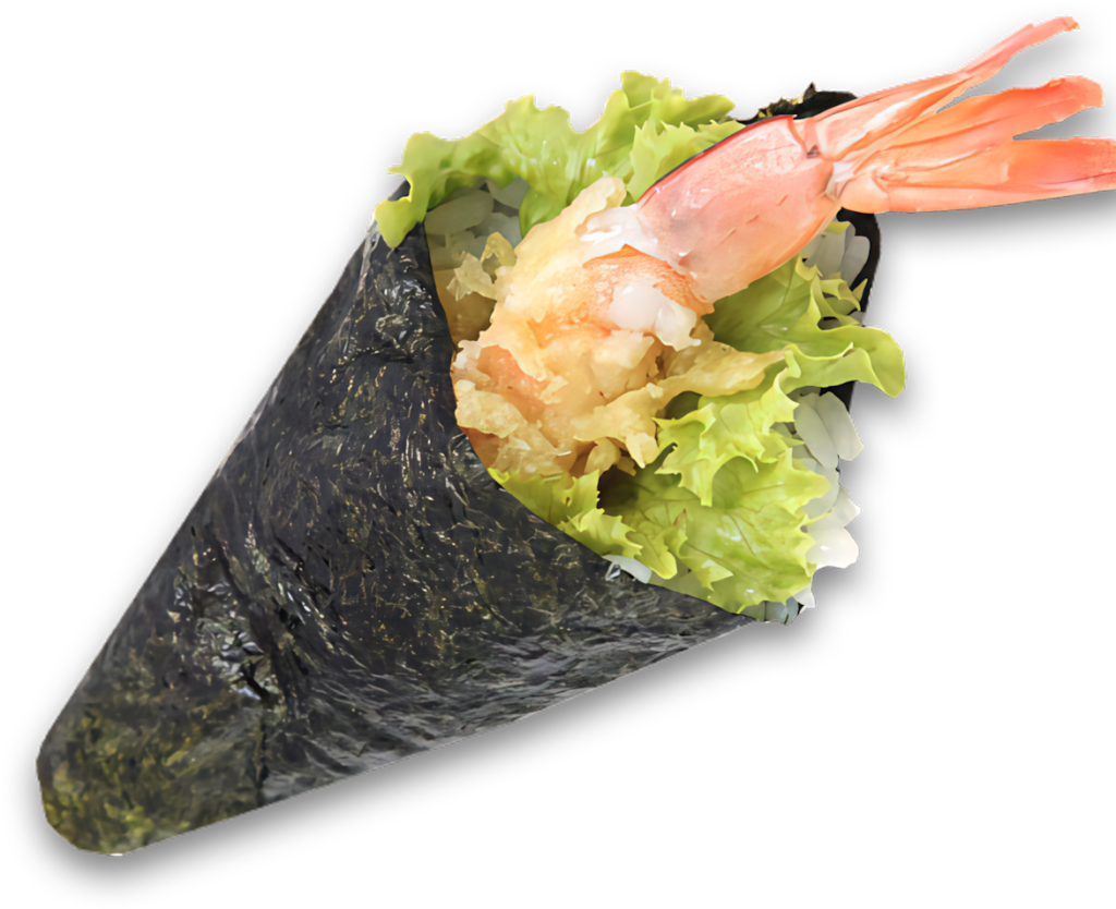 Vibrant Prawn Temaki Sushi Cone: Crispy Seaweed & Fresh Fillings Wallpaper
