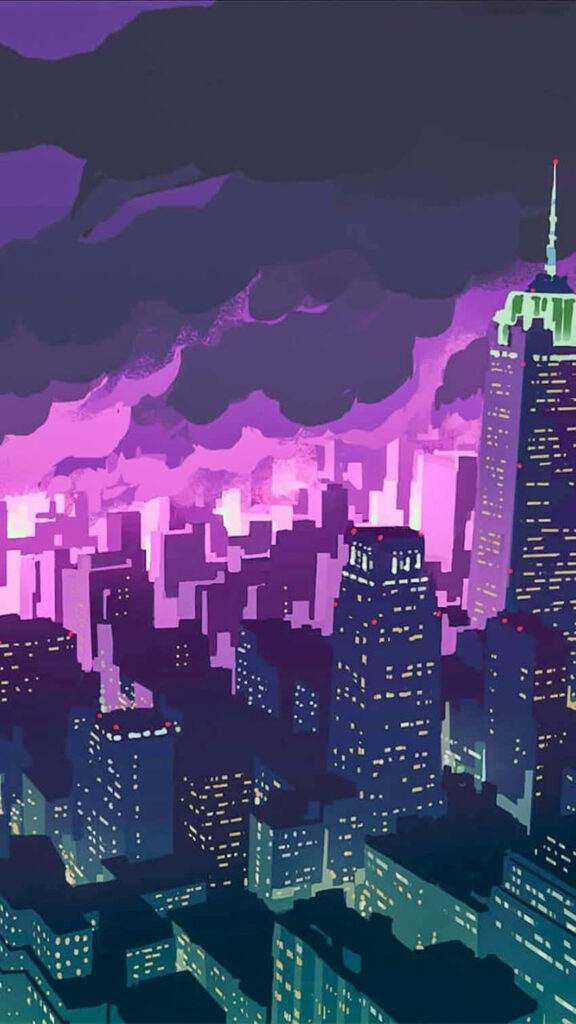 Vibrant Promare-Inspired Cityscape Wallpaper with Neon Lights