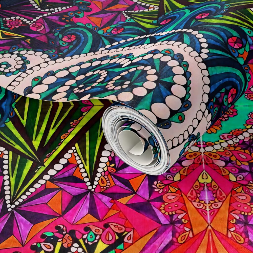 Vibrant Psychedelic Wallpaper: Cosmic Geometric Background Design