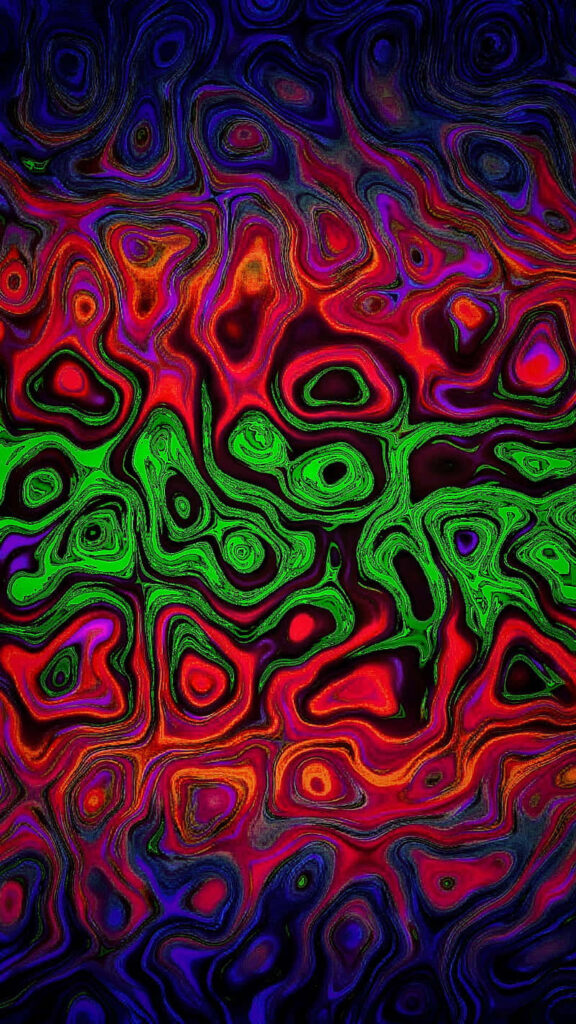 Vibrant Psychedelic Wallpaper with Swirling Shapes in Vivid Colors