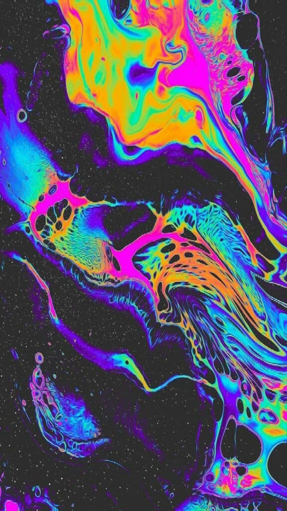 Vibrant Psychedelic iPhone Wallpaper: Neon Swirls on Black Background