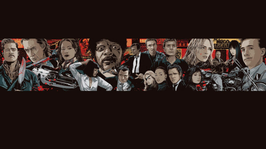 Pulp Fiction Collage Wallpaper: Vibrant Artistic Background