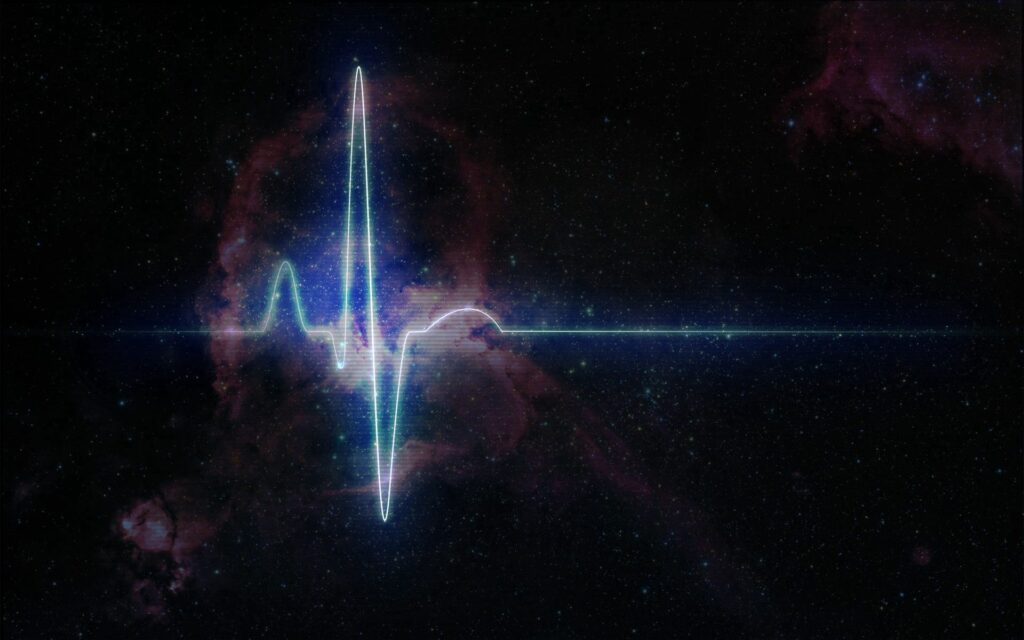 Vibrant Pulse Line Wallpaper: Luminous Waves on Starry Background