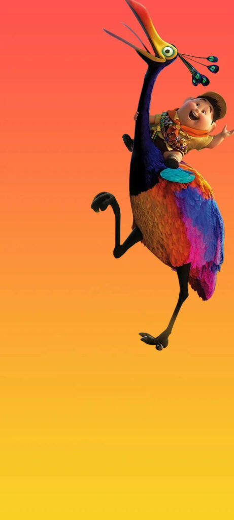 Vibrant Up Wallpaper: Russell Riding Kevin on Orange Gradient
