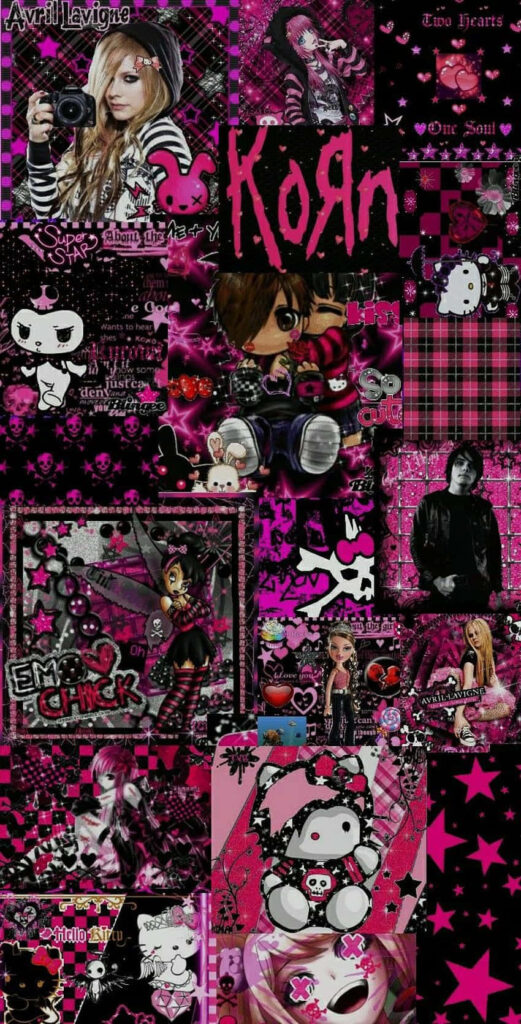 Edgy Punk & Emo Wallpaper: Bold Pink & Black Collage Design