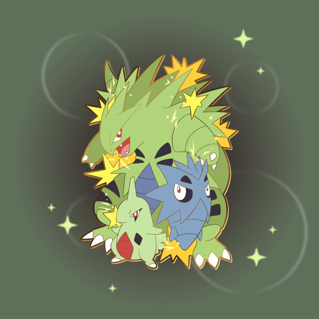 Vibrant Pupitar Evolution Wallpaper: Larvitar to Tyranitar