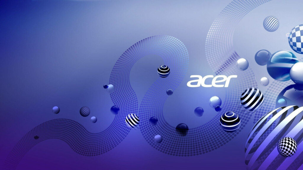 Vibrant purple wallpaper with abstract spheres patterns and prominent Acer logo design background