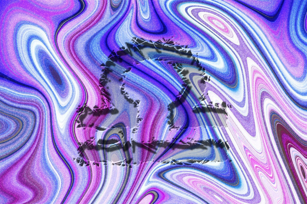 Vibrant Abstract Wallpaper with Libra Symbol in Purple & Blue Swirls
