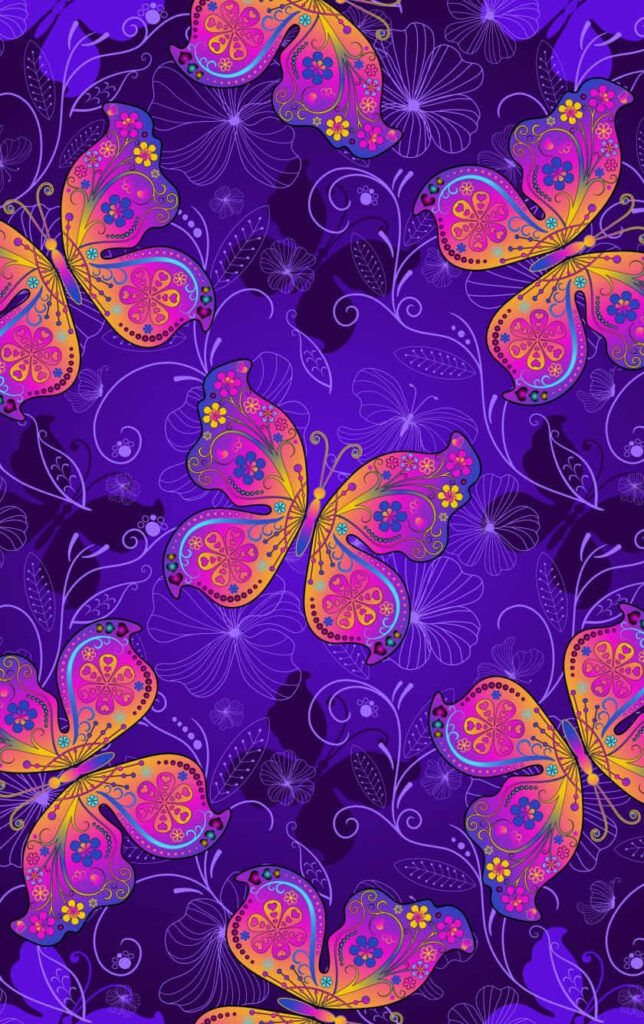 Vibrant Purple Butterfly Wallpaper with Floral Patterns