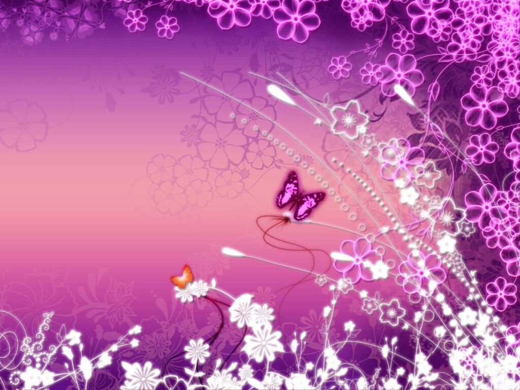 Elegant Purple Butterfly Wallpaper with Floral Patterns - Enchanting Background