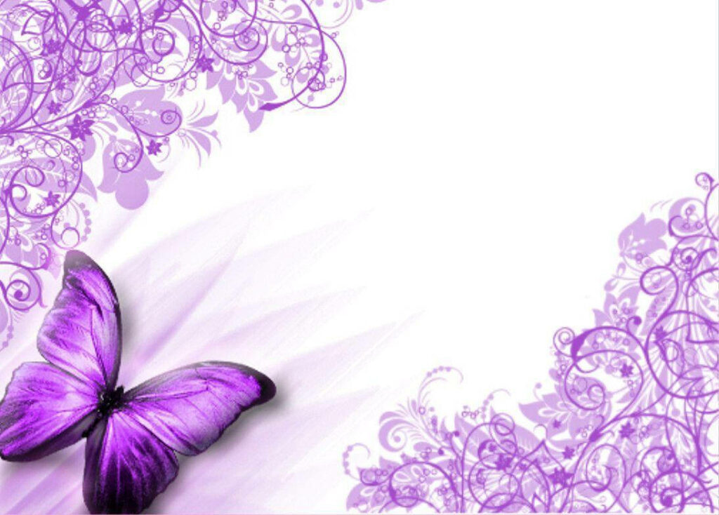 Vibrant Purple Butterfly Wallpaper with Floral Patterns on White Background