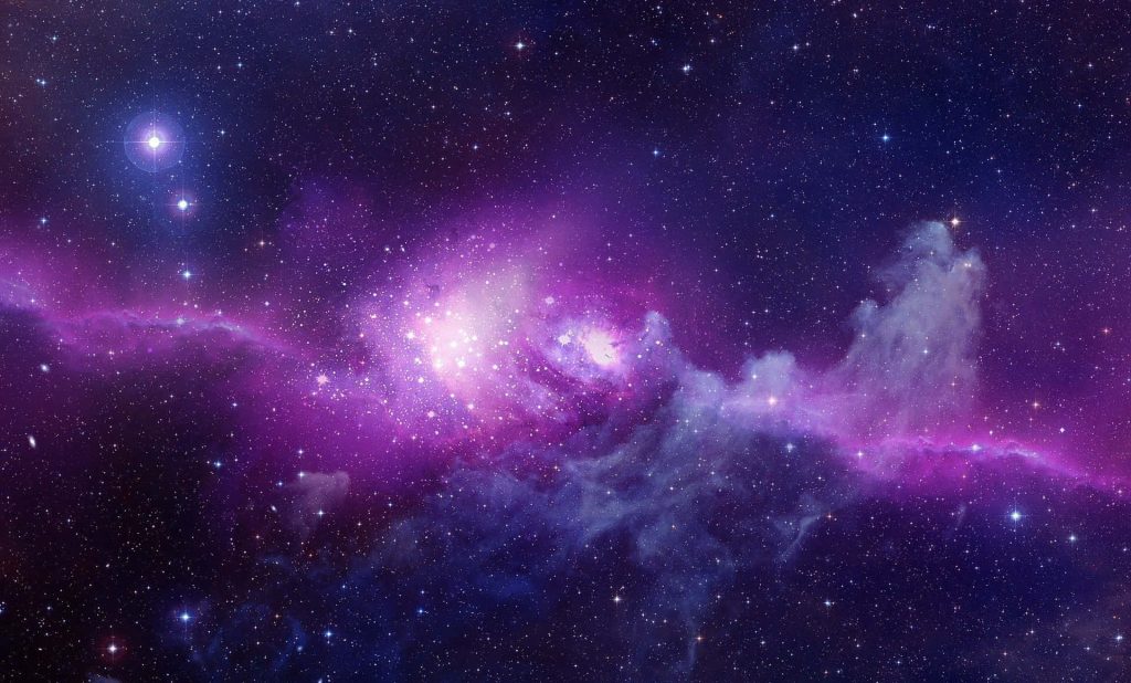Purple cosmic nebula desktop wallpaper vibrant star clusters deep space celestial background