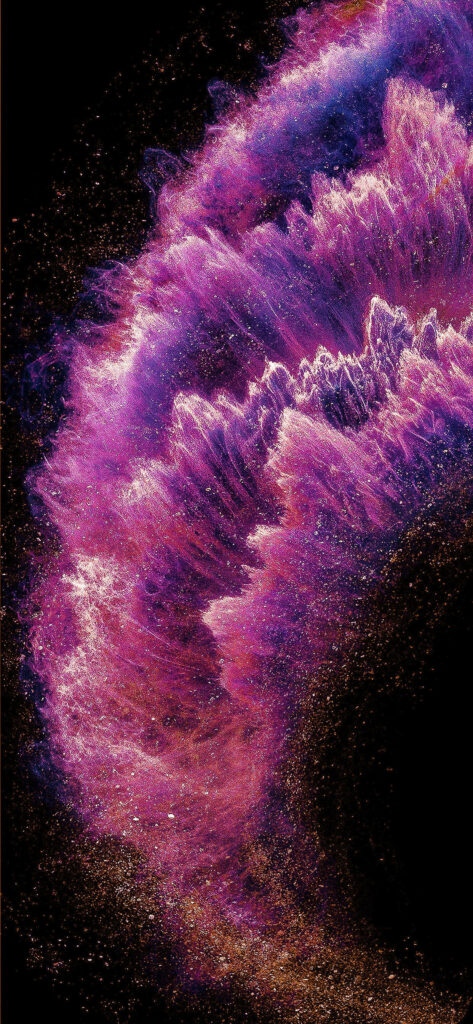 Vibrant Purple Dust Dissipates on Black AMOLED Canvas Wallpaper